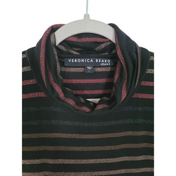 Veronica Beard Jeans Audrey Metallic Stripe Turtleneck Size Large - Picture 3 of 6